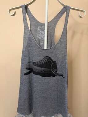 Vintage Inspired Gray Urban Octopus Racerback Tank with Sneaker Graphic